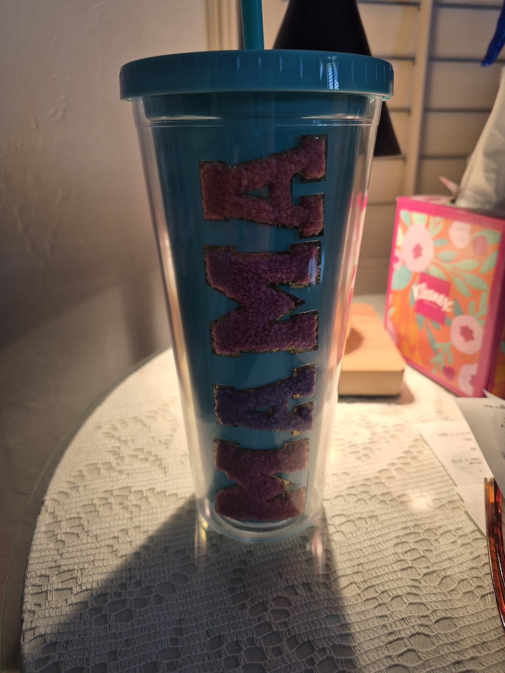 Teal Tumblers with Pink Glitter Name Decal